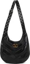 Valentino Garavani Medium Hoboho Bag In Chevron-pattern Nappa In Black