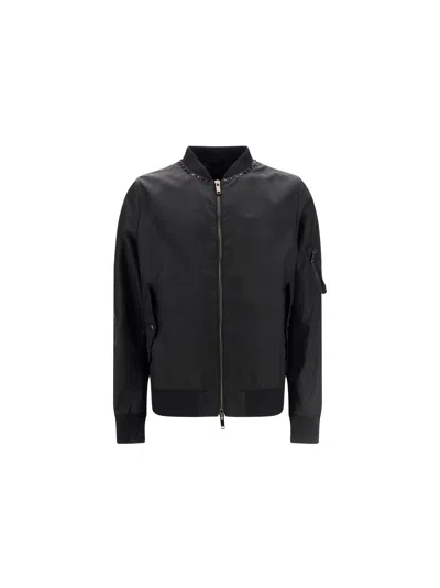 Valentino Black Bomber Jacket With Studs On The Neck