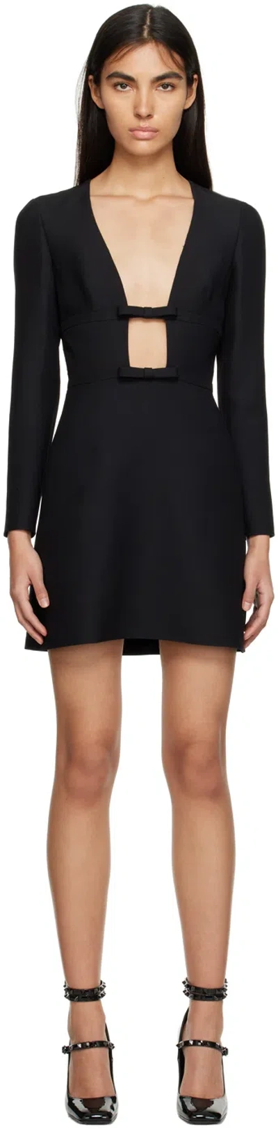 Valentino Bow-detail Mini Dress In 0no Nero