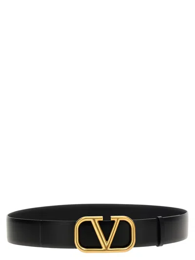 Valentino Garavani Elegant Black Leather Belt With Gold Buckle 30 Mm