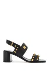 Valentino Black Buffalo Leather Sandals With Golden Studs And Square Heel