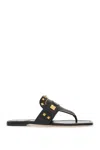 Valentino Black Buffalo Leather Studded Flip-flops In Black