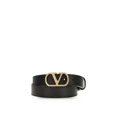 Valentino Garavani Black Calf Leather Bos Taurus Belt In Multi