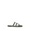 Valentino Black Calf Leather Bos Taurus Flat Sandals In Black