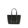 Valentino Rockstud Mini Tote In Hammered Leather In Black