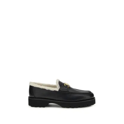 Valentino Garavani Black Calf Leather Bos Taurus Slip-on Loafers In Multi