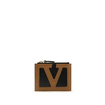 Valentino Garavani Black Calf Leather Bos Taurus Wallet In Brown