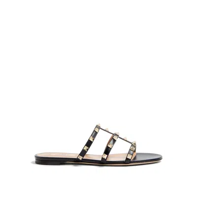 Valentino Garavani Black Calfskin Flat Sandals