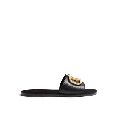 Valentino Garavani Black Calfskin Flat Sandals