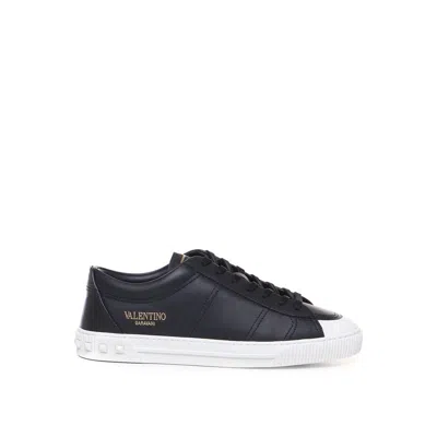 Valentino Garavani Black Calfskin Low Top Sneakers In Multi