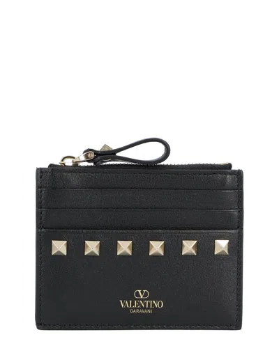 Valentino Garavani Valentino Black Calfskin Rockstud Card Wallet