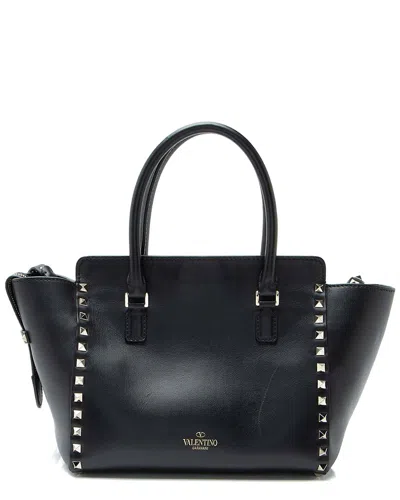 Valentino Garavani Valentino Black Calfskin Rockstud Double Handle Small Tote (authentic Pre-  Loved)