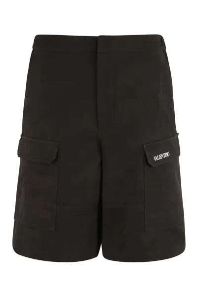 Valentino Black Camouflage Elastic Waist Cargo Bermuda Shorts For Men