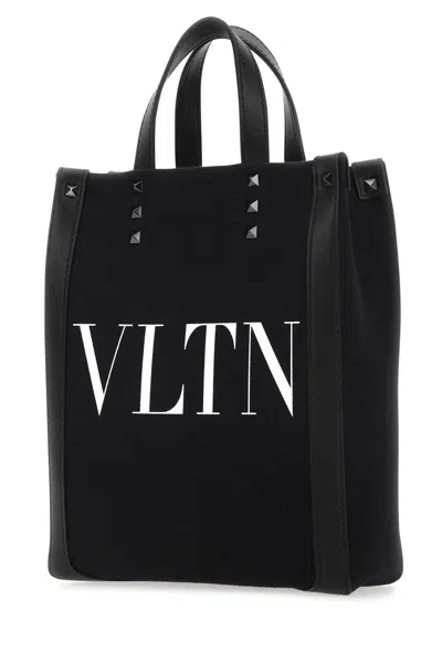 Valentino Garavani Black Canvas Mini Vltn Ecolab Shopping Bag In 0ni