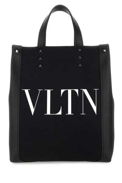 Valentino Garavani Black Canvas Mini Vltn Ecolab Shopping Bag