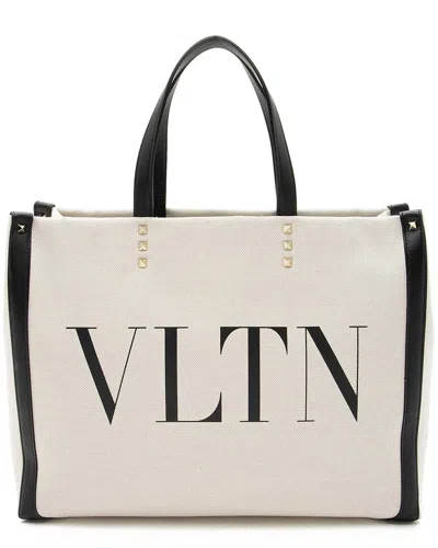 Valentino Garavani Valentino Black Canvas Rockstud Vltn Grande Plage Small Tote (authentic Pre-loved)
