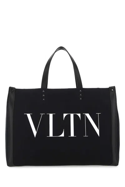 Valentino Garavani Black Canvas Vltn Ecolab Shopping Bag In 0ni