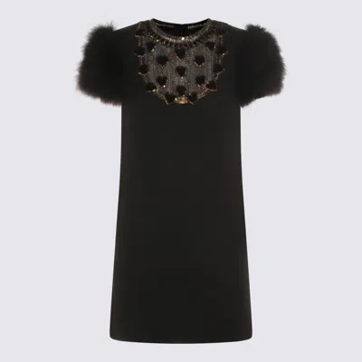 Valentino Black Cashmere Dress In Animal Print