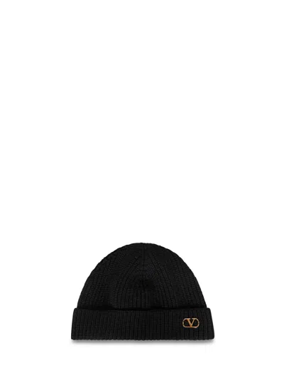 Valentino Garavani Black Cashmere Knitted Vlogo Signature Beanie
