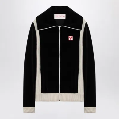 VALENTINO BLACK CHENILLE SWEATSHIRT WITH CHEZ VALENTINO PATCH