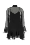 Valentino Semi-sheer Ruffled Mini Dress In Black