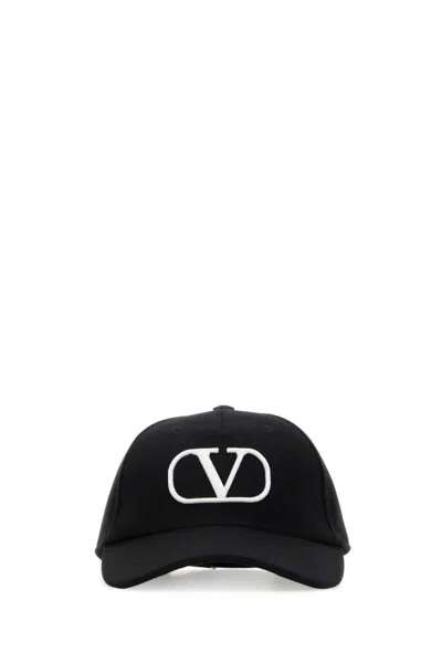 Valentino Garavani Black Cotton Baseball Cap In Nerobianco