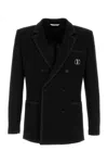 Valentino Double-breasted Cotton Jersey Jacket With Vlogo Signature Patch In Nero