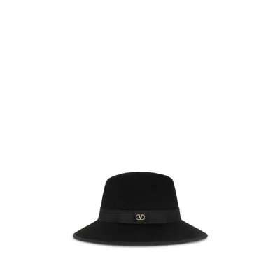 Valentino Garavani Vlogo Fedora Velvet-effect Hat In Black