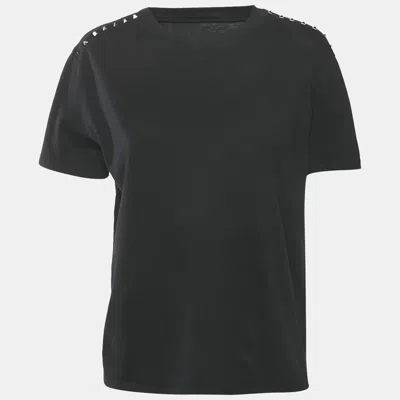 Pre-owned Valentino Black Cotton Knit Stud Detail Crew Neck T-shirt S
