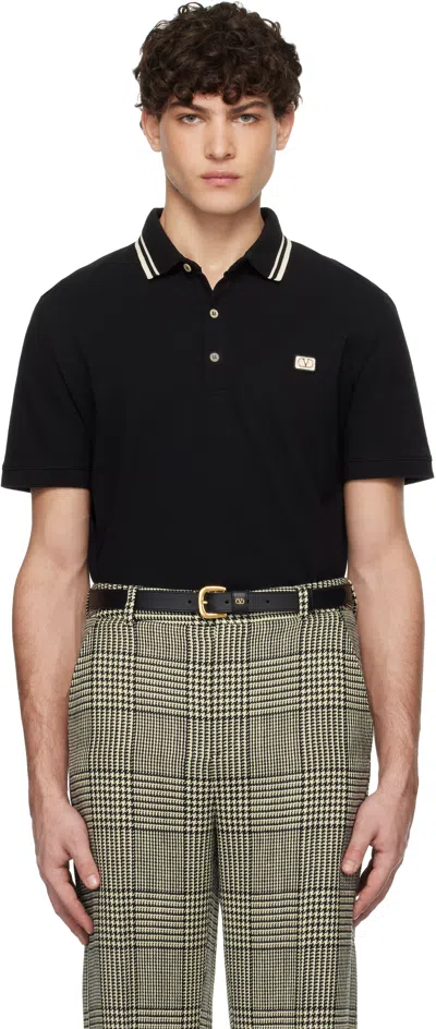 Valentino Cotton Piqué Polo Shirt With V-logo Patch In Black