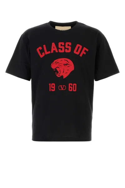 VALENTINO BLACK COTTON PRINTED T-SHIRT