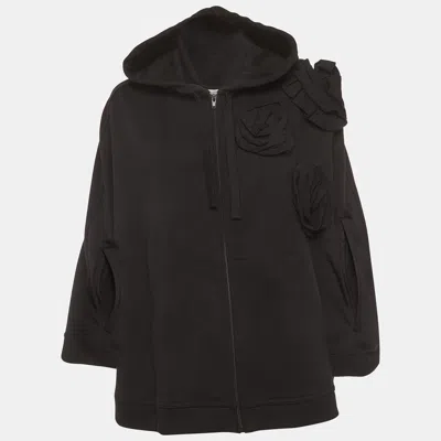 Pre-owned Valentino Black Cotton Rose Detail Cape Jacket Xs