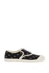 Valentino Black Cotton Sneakers With Floral Pattern And Rubber Sole In Black