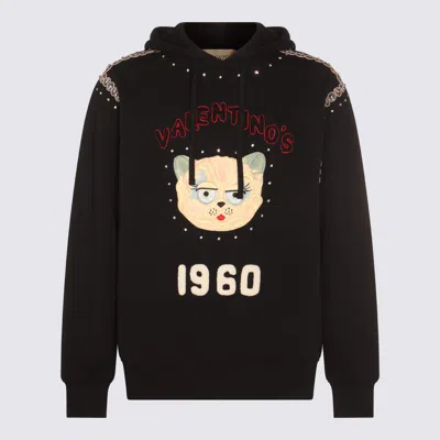 Valentino Garavani Crystal-embellished Hooded Sweater With Embroidered Logo In Black