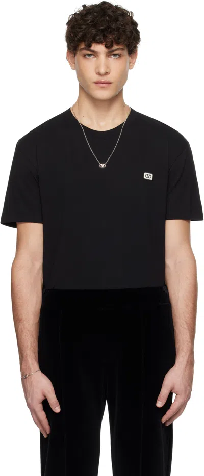 Valentino Black Cotton Vlogo Patch T-shirt In Nero