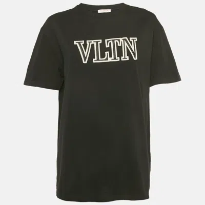 Pre-owned Valentino Black Cotton Vltn Appliqued Crew Neck T-shirt M