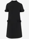 Valentino Satin-trimmed Wool And Silk-blend Mini Dress In Black