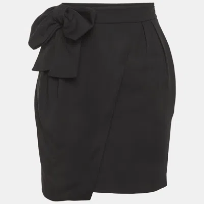 Pre-owned Valentino Black Crepe Bow Detail Mini Skirt M