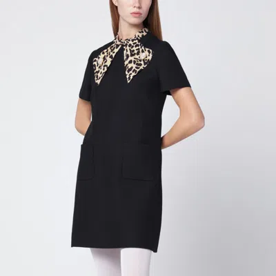 Valentino Black Crepe Couture Dress With Animal-print Bow