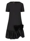 Valentino Velvet Bow Ruffle Short-sleeve Mini Dress In Black