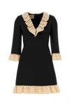 Valentino Womens Navy Betulla Ruffled V-neck Wool And Silk Midi Dress In Black
