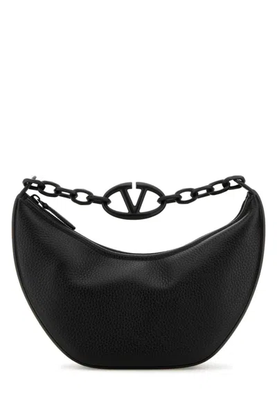 VALENTINO GARAVANI BLACK CRESCENT V LOGO SMALL SHOULDER BAG