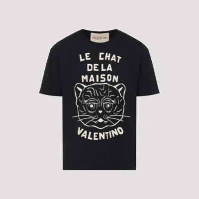 VALENTINO BLACK CREWNECK PRINTED T-SHIRT