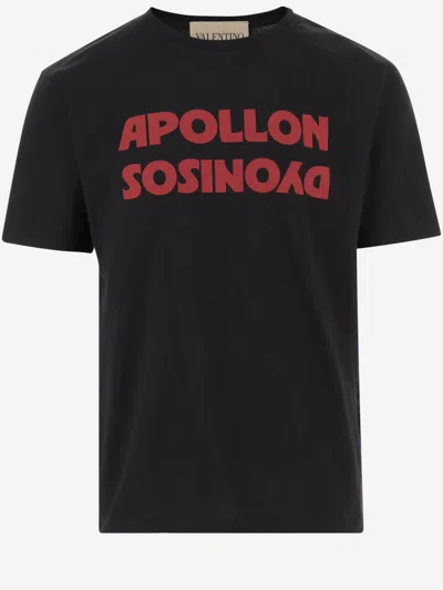 VALENTINO BLACK CREWNECK PRINTED T-SHIRT