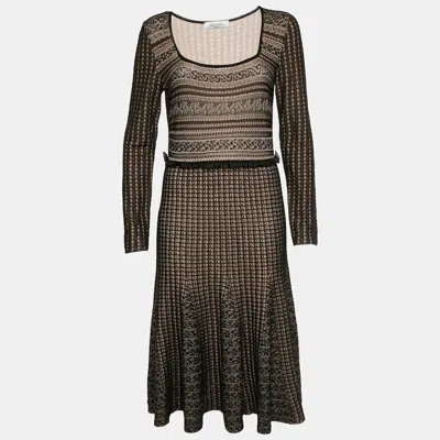 Pre-owned Valentino Black Crochet Knit Scoop Neck Midi Dress L