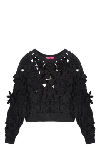 Valentino Black Cropped Sweater With Original Decorative Details