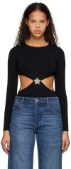 Valentino Black Crystal Star Bodysuit In 0no Nero