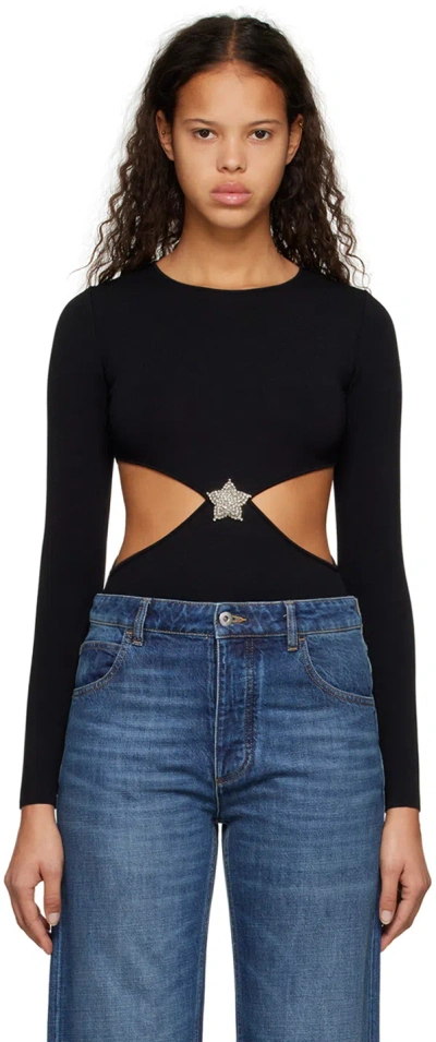 Valentino Black Crystal Star Bodysuit In 0no Nero