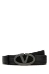 Valentino Leather Belt With Adjustable Length And Embellished Buckle In Black