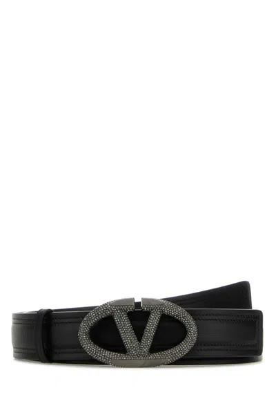 VALENTINO GARAVANI BLACK CRYSTAL VLOGO BUCKLE BELT